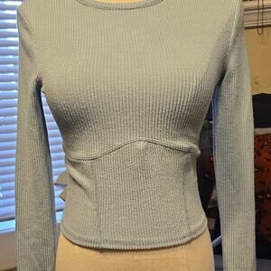 Wild Fable Women's Ribbed, Long Sleeve, Crop-top, light mint green.